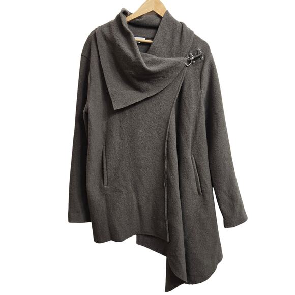 Garnet Hill Women Lagenlook Minimal Boiled Wool Asymmetrical Drape Wrap Coat 10P - Picture 1 of 12